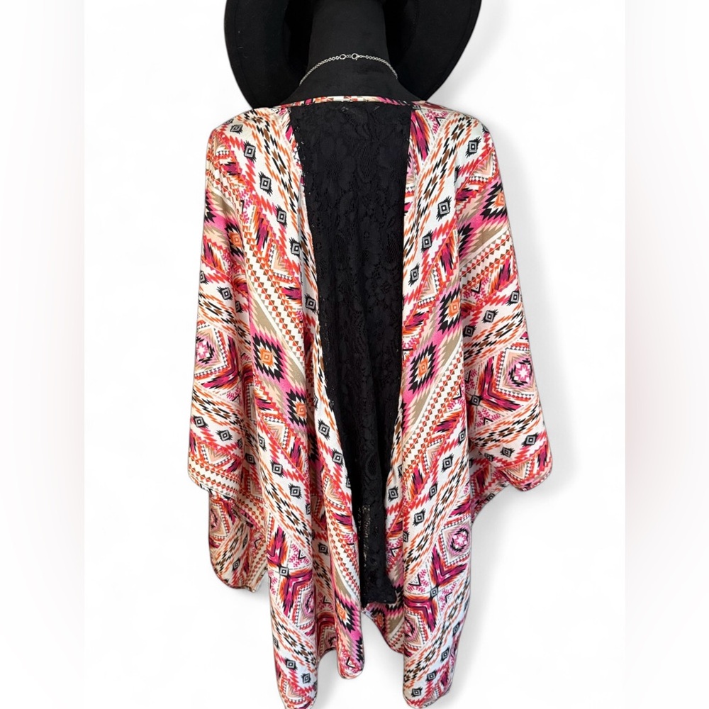 Multicolor Western Patterned Lace Back kimono - Picture 5 of 6